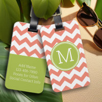 Chevron Pattern Single Monogram - Coral and Lime