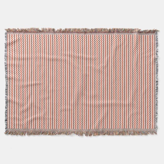 Chevron pattern warm red brown on pastel pink throw blanket (Front)