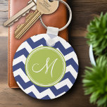 Chevron Pattern with Monogram - Navy Lime Key Ring<br><div class="desc">A colourful design with an area for monograms. If you need to adjust the artwork or change the font,  you can click on the customise area. This will take you to the design tool where you can make many changes.</div>