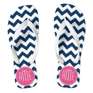 Chevron Pattern with Monogram - Navy Magenta Jandals
