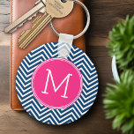 Chevron Pattern with Monogram - Navy Magenta Key Ring<br><div class="desc">A popular design with an area to add your initials. Trendy colours and patterns for your phone. If you need to adjust the monograms,  click on the customise button and make changes.</div>
