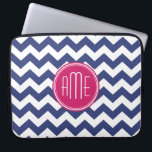 Chevron Pattern with Monogram - Navy Magenta Laptop Sleeve<br><div class="desc">A popular design with an area to add your initials. Trendy colours and patterns for your phone. If you need to adjust the monograms,  click on the customise button and make changes.</div>