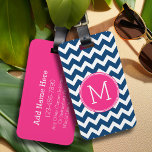 Chevron Pattern with Monogram - Navy Magenta Luggage Tag<br><div class="desc">Travel in style with a popular design with an area to add your initials. Trendy colours and patterns for your phone. If you need to adjust the monograms,  click on the customise button and make changes.</div>