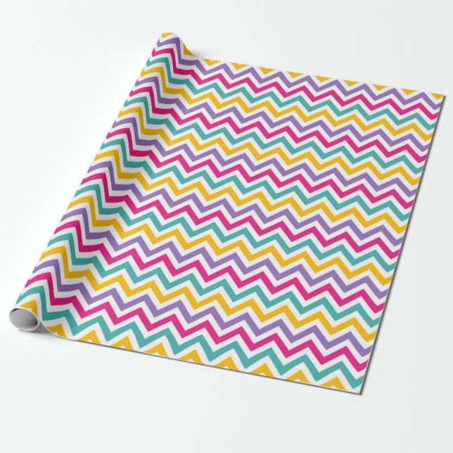  Chevron Pattern with Teal and Purple Stripe Wrapping Paper (Unrolled)