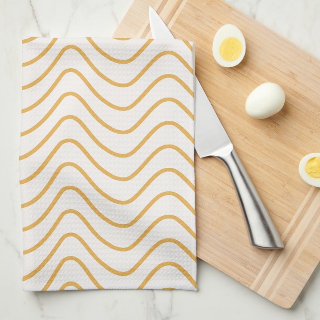 Chevron Pattern Yellow And Cream Zigzag Tea Towel (Quarter Fold)