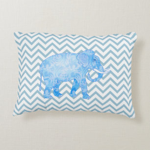 Chevron Patterned Blue Elephant Decorative Cushion