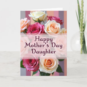 Chevron Peach Garden Rose Card