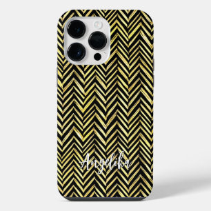 Chevron Personalised Name in Black and Gold iPhone 14 Pro Max Case