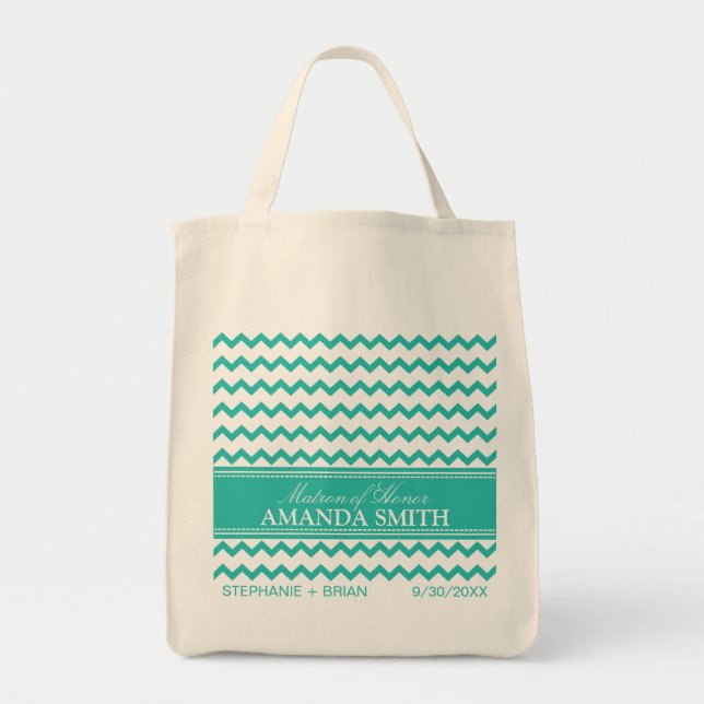 Chevron Personalised Wedding Party Tote (aqua) Bag (Front)