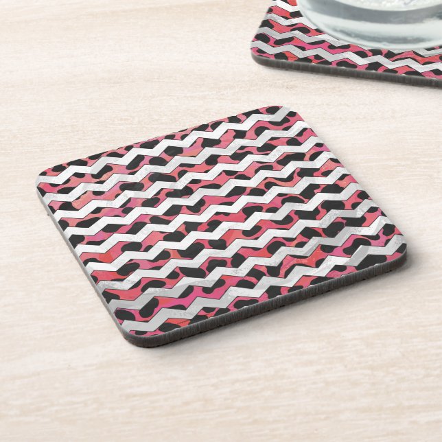 Chevron Pink and Black Dalmation Coaster (Left Side)