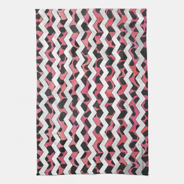 Chevron Pink and Black Dalmation Tea Towel (Vertical)