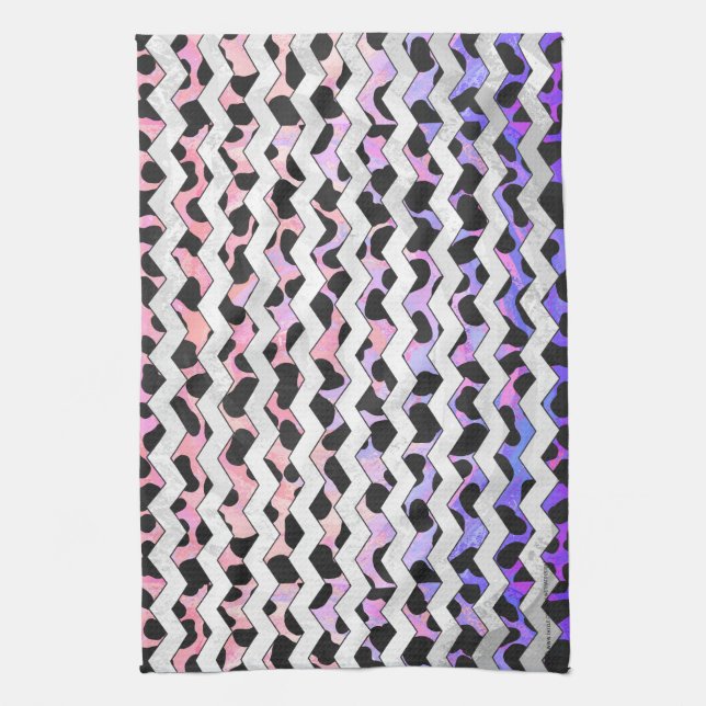 Chevron Pink and Black Dalmation Tea Towel (Vertical)