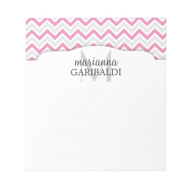 Chevron Pink and Modern Personalised Notepad (Front)
