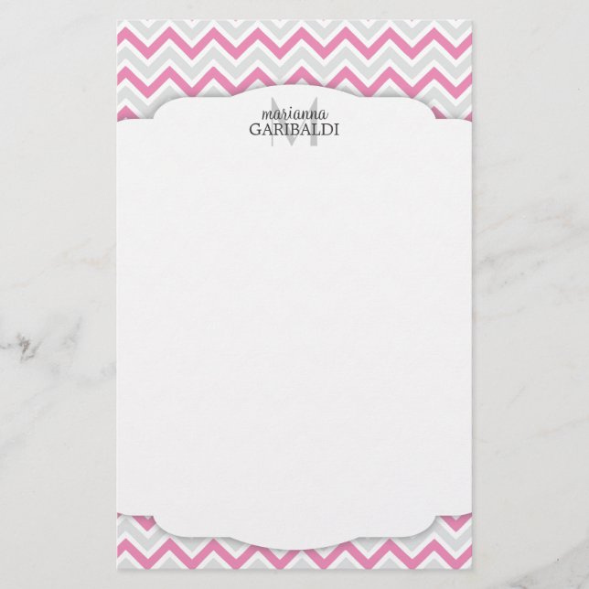 Chevron Pink and Modern Personalised Stationery (Front)