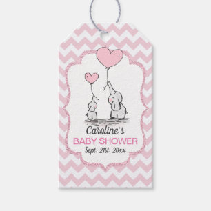 Chevron Pink Elephant Baby Shower Thank You Gift Tags