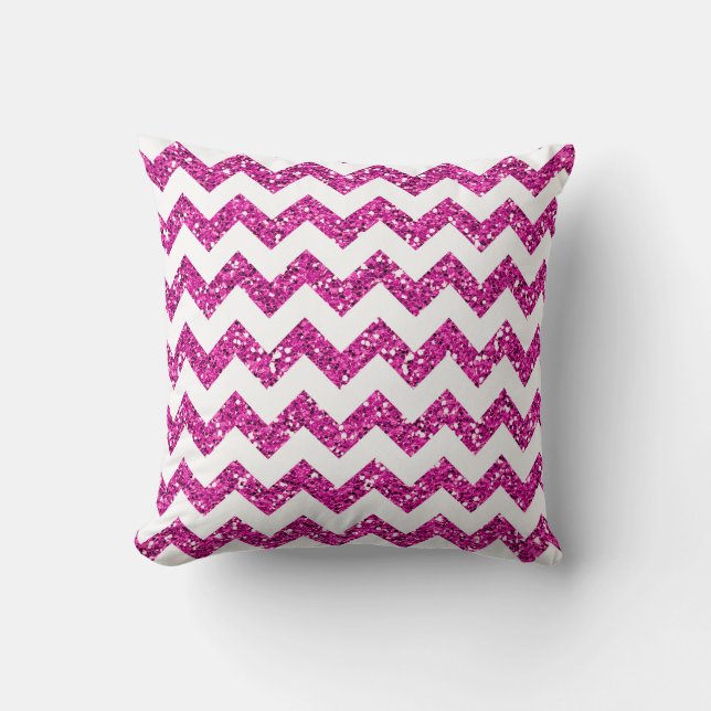 Chevron Pink Glitter Stripe Zig Throw Couch Pillow (Front)