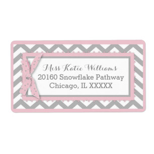 Chevron Pink Polka-dot Bow Baby Girl Label
