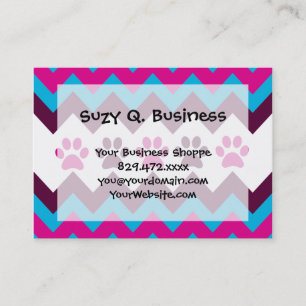 Chevron Pink Teal Puppy Paw Prints Dog Lover Gifts Business Card