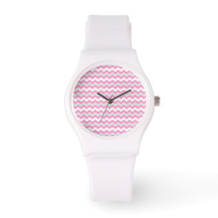 Chevron Pink White and Grey Zig Zag Pattern Watch