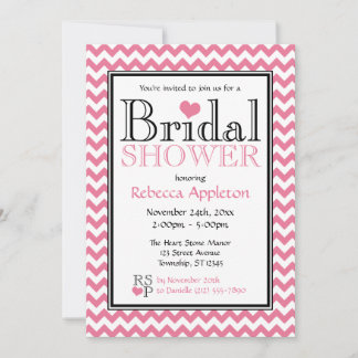 Chevron Pink & White Bridal Shower Invitations
