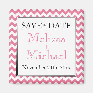 Chevron Pink & White Save the Date magnet