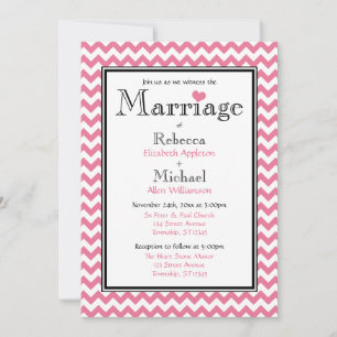 Chevron Pink & White Wedding Invitations