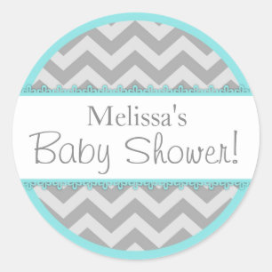Chevron Print & Aqua Contrast Baby Shower Classic Round Sticker