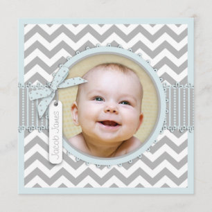 Chevron Print Baptism Invitation Photo Card SQ-BL