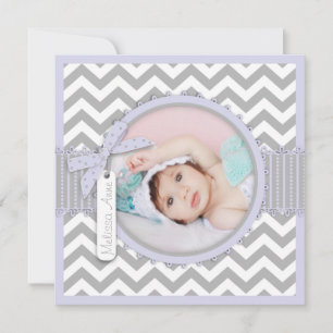 Chevron Print Baptism Invitation Photo Card SQ-LV