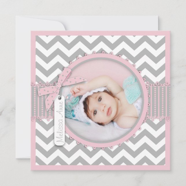 Chevron Print Baptism Invitation Photo Card SQ-PK (Front)