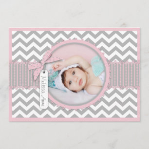Chevron Print Birth Announcement Photo Card A7-PK
