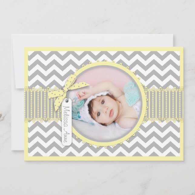 Chevron Print Birth Announcement Photo Card A7-YW (Front)