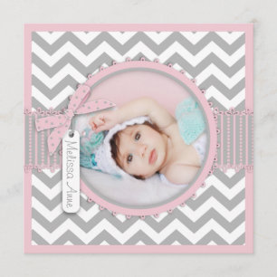 Chevron Print Birth Announcement Photo Card SQ-PK