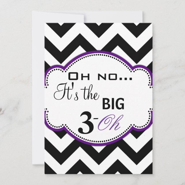 Chevron Print Dirty 30 Invites Purple (Front)