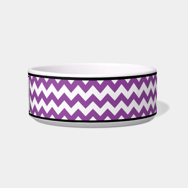 Chevron Purple Personalised Cat Bowl (Right)