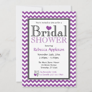 Chevron Purple & White Bridal Shower Invitations