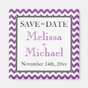 Chevron Purple & White Save the Date magnet