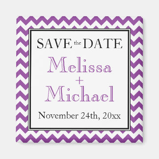 Chevron Purple & White Save the Date magnet