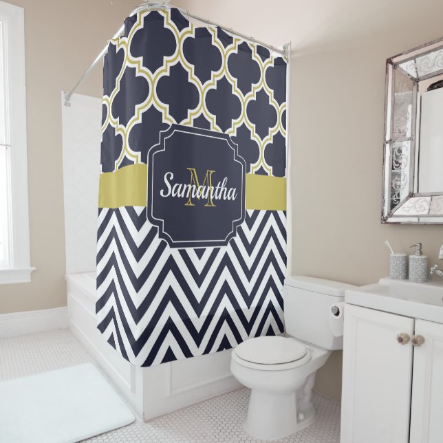 Chevron & Quatrefoil Shower Curtain (In Situ)