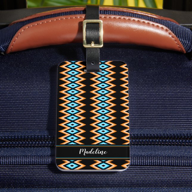 Chevron Radical Vibrant Summer & Custom Name Luggage Tag (Front Insitu 2)