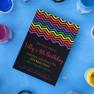 Chevron Rainbow Party Invitation, Rainbow Birthday Invitation