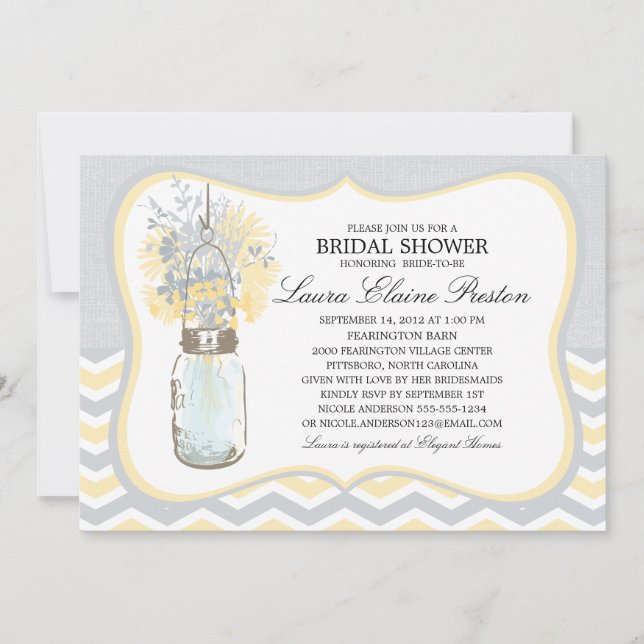 Chevron Rustic Chic Mason Jar Bridal Shower Invitation (Front)