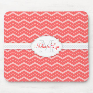 Chevron (Salmon) Custom Monogram and Name Mouse Pad