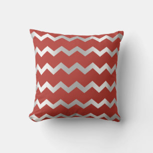 Chevron Silver Grey Grey Red Wine Metal Stripes Cushion