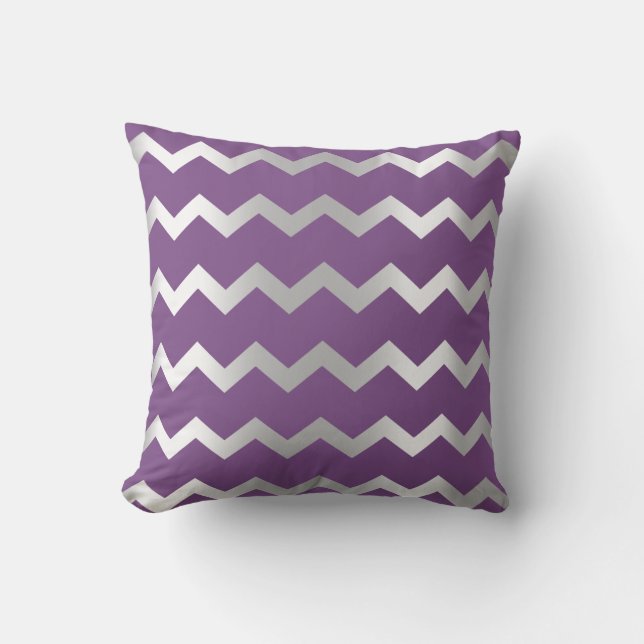 Chevron Silver Grey Purple Amethyst Metal Stripes Cushion (Front)