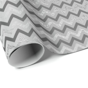Chevron Silver Grey Stripes Lines Zig Zag Lux Wrapping Paper