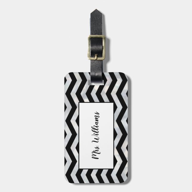 Chevron Silver Mrs. Luggage Tag (Front Vertical)