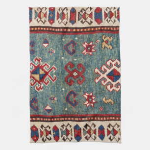 Chevron Stars :: 19th Century Colorful Steel Blue Tea Towel