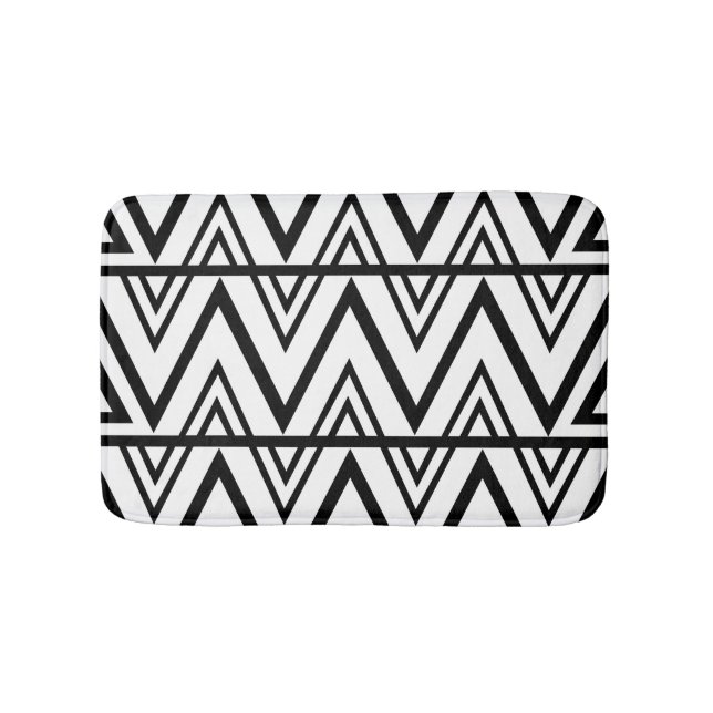 Chevron Stripe Black and White Chevron Stripe  Bath Mat (Front)