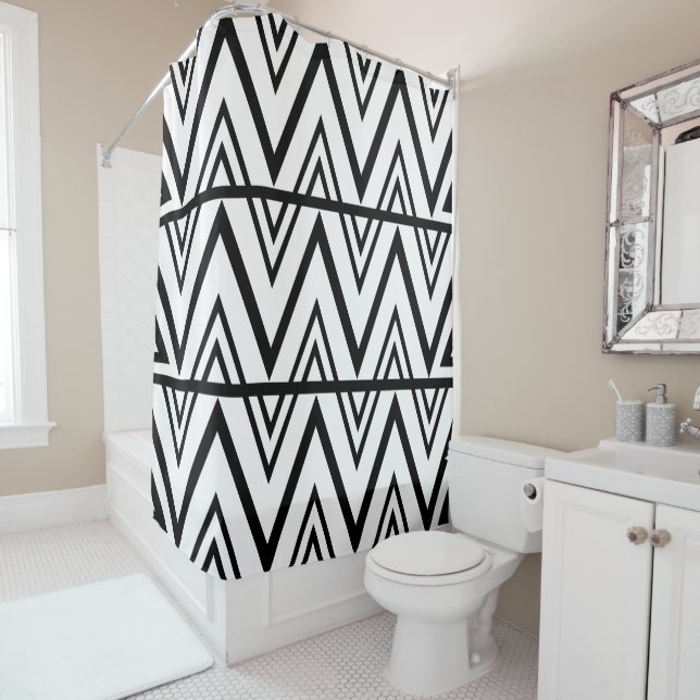 Chevron Stripe Black and White Chevron Stripe  Shower Curtain (In Situ)